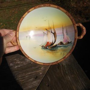 Vintage Hand Painted Nippon Morimura pedestal bowl with two handles and Moriage